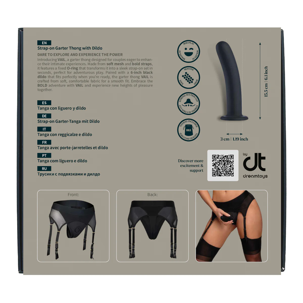 Dreamtoys Bold Vail Strap On Garter Thong With Dildo Black - Image 10