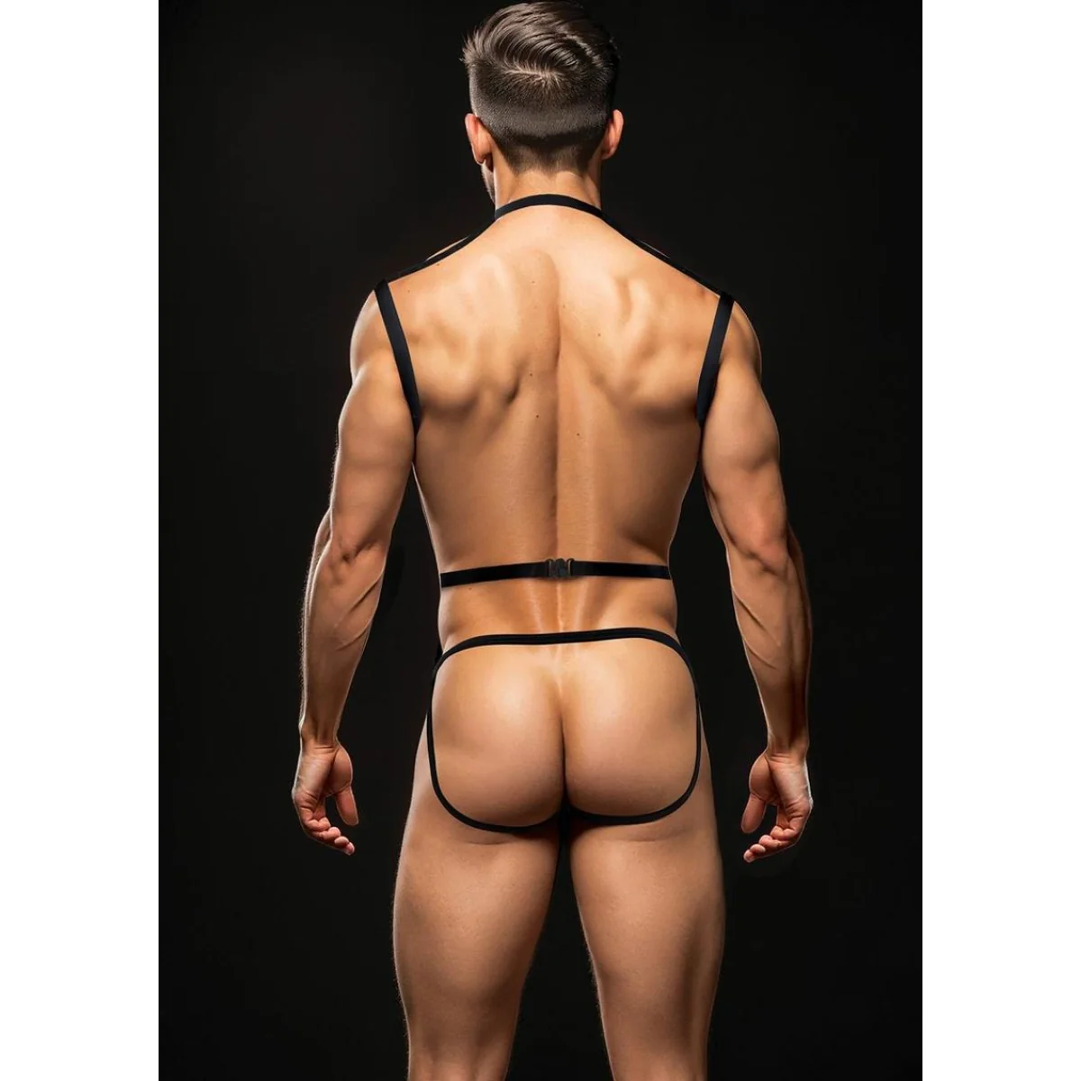 Envy 3 Piece Wet Look Chest Harness Black - Image 2