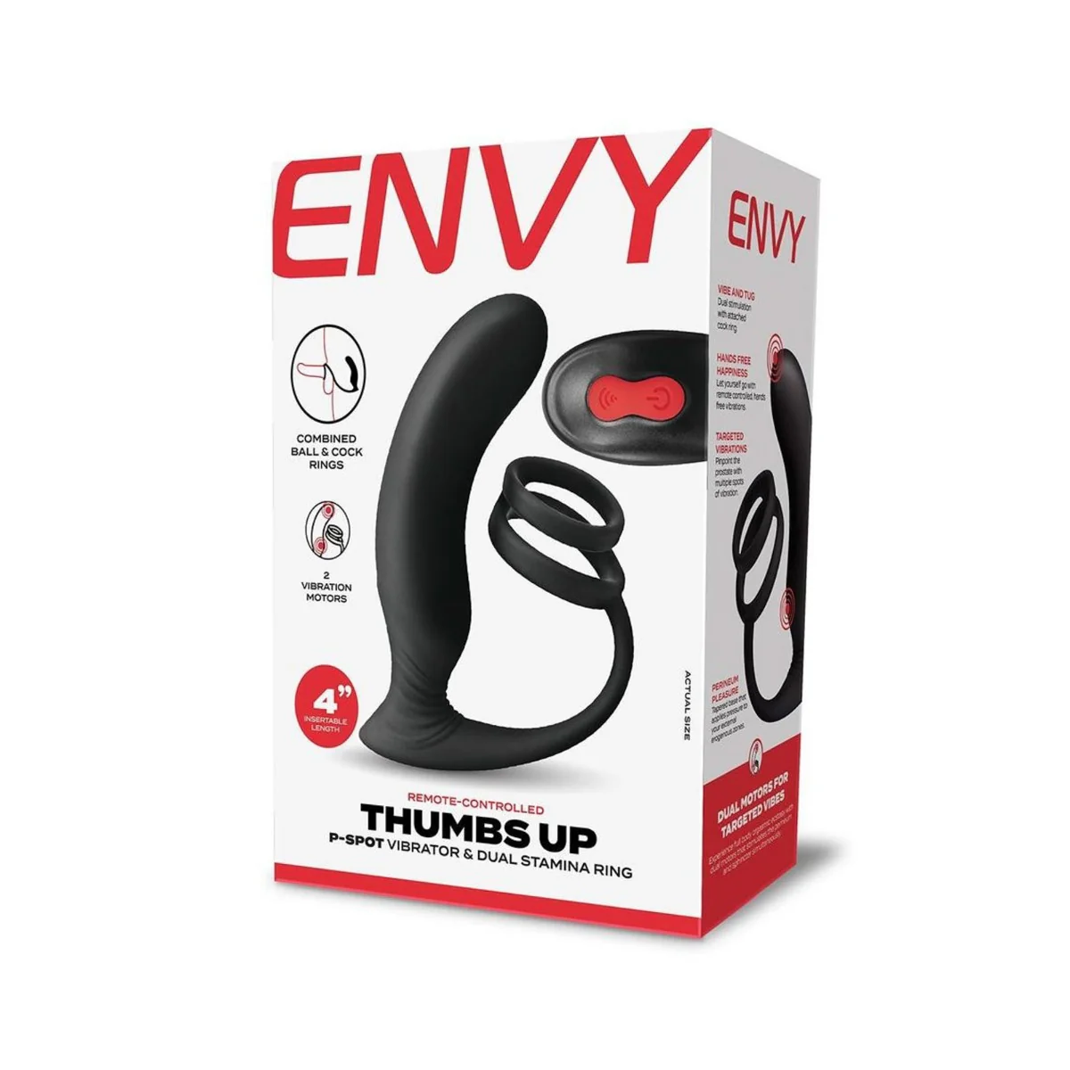 Envy Thumbs Up P-Spot Prostate Vibrator With Cock & Ball Ring Black - Image 2
