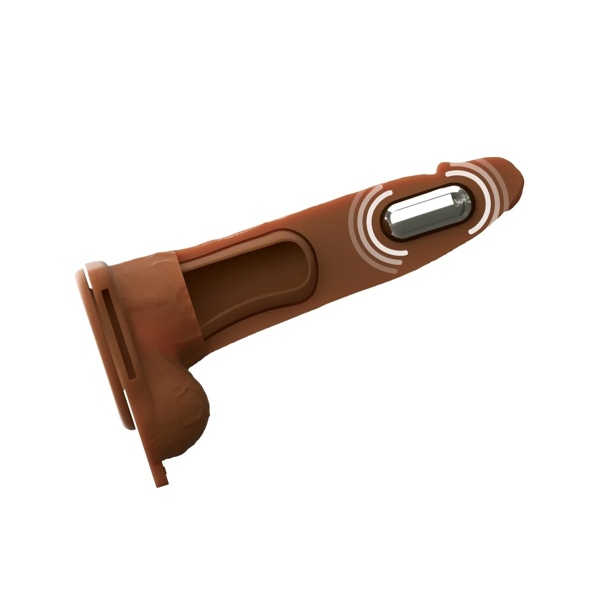 Fantasy X-Tensions Elite Vibrating Dual Density Silicone Hollow Strap On Brown 7 Inch - Image 4