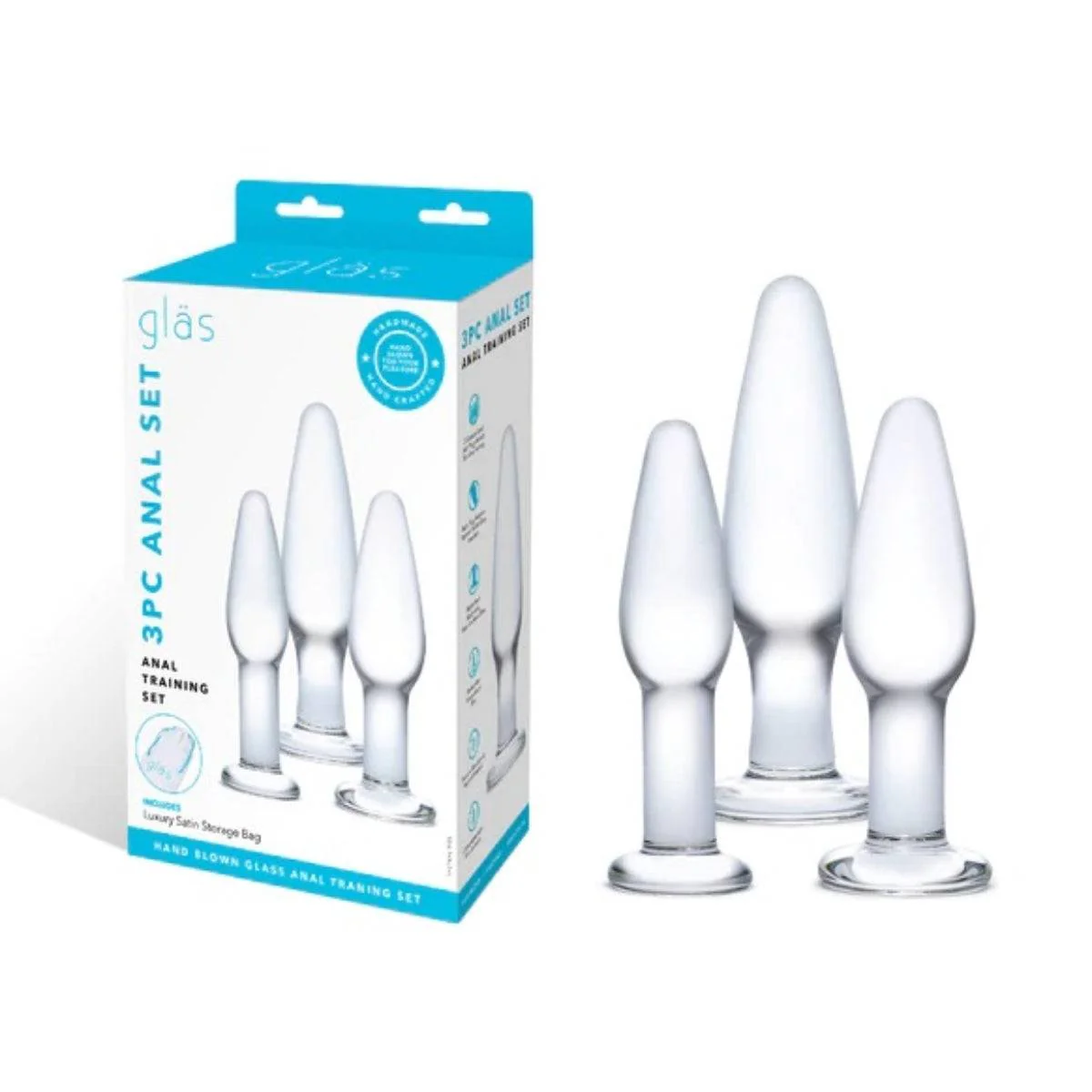 Glas Anal Training 3 Piece Butt Plug Set 4 Inch 4.75 Inch 5.25 Inch - Image 2