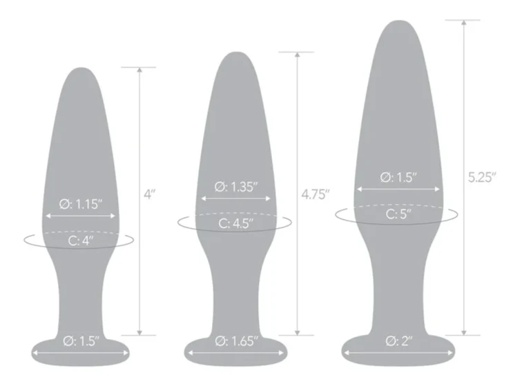 Glas Anal Training 3 Piece Butt Plug Set 4 Inch 4.75 Inch 5.25 Inch - Image 3