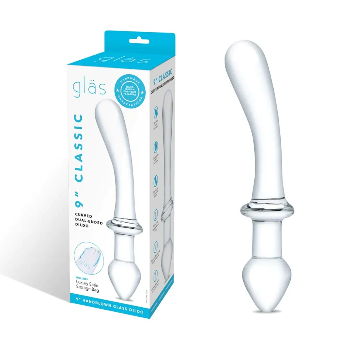 Glas Classic Curved Dual Ended Dildo Clear 9 Inch - Image 2