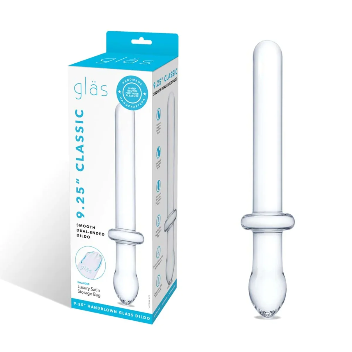 Glas Classic Smooth Dual Ended Dildo Clear 9.25 Inch - Image 2
