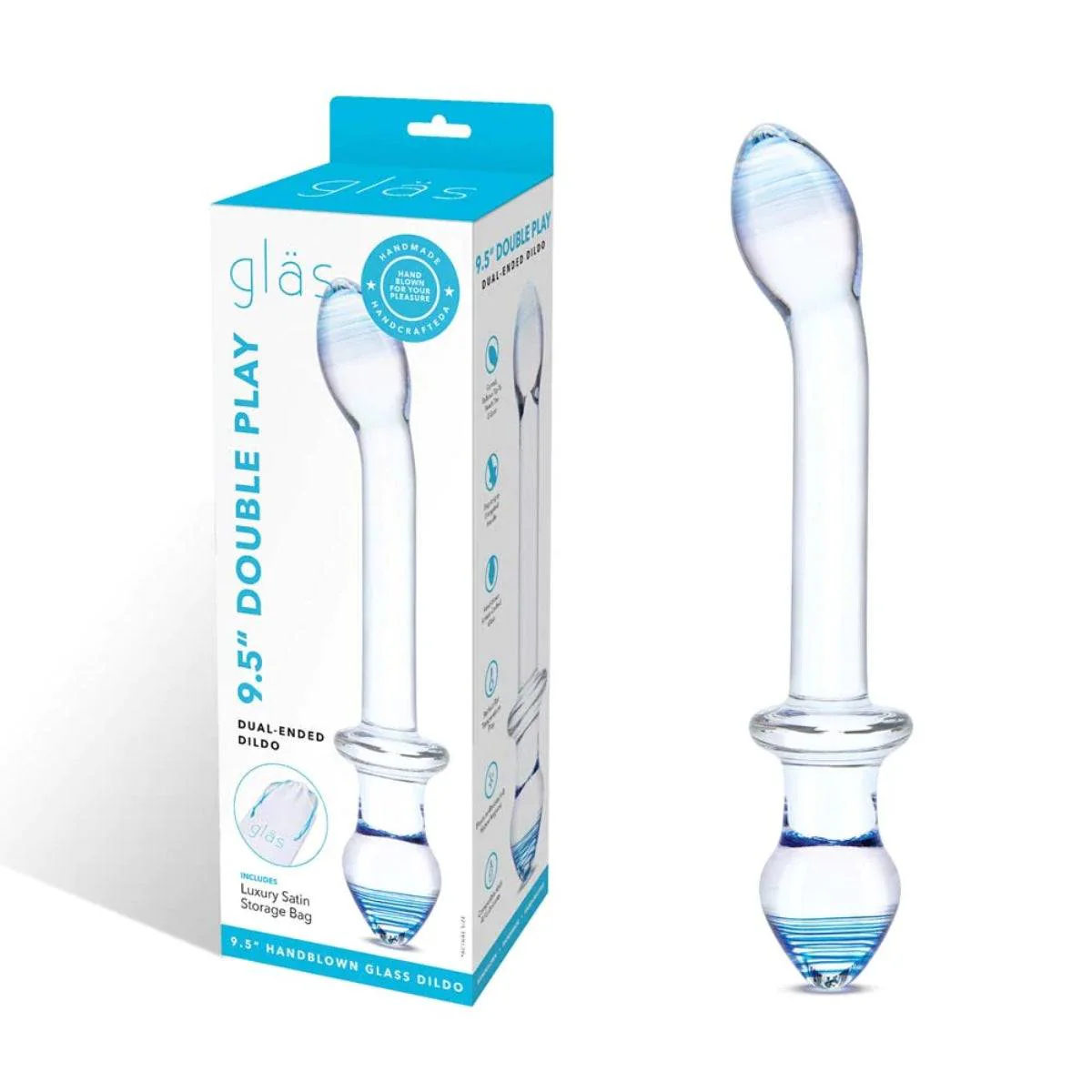 Glas Double Play Dual Ended Dildo Clear Blue 9.5 Inch - Image 2