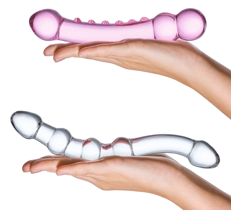 Glas Double Pleasure 2 Piece Dildo Set Pink Clear 7 Inch 8 Inch - Image 4