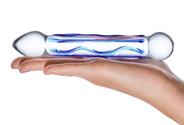 Glas Full Tip Textured Glass Dildo Blue 6.5 Inch - Image 4