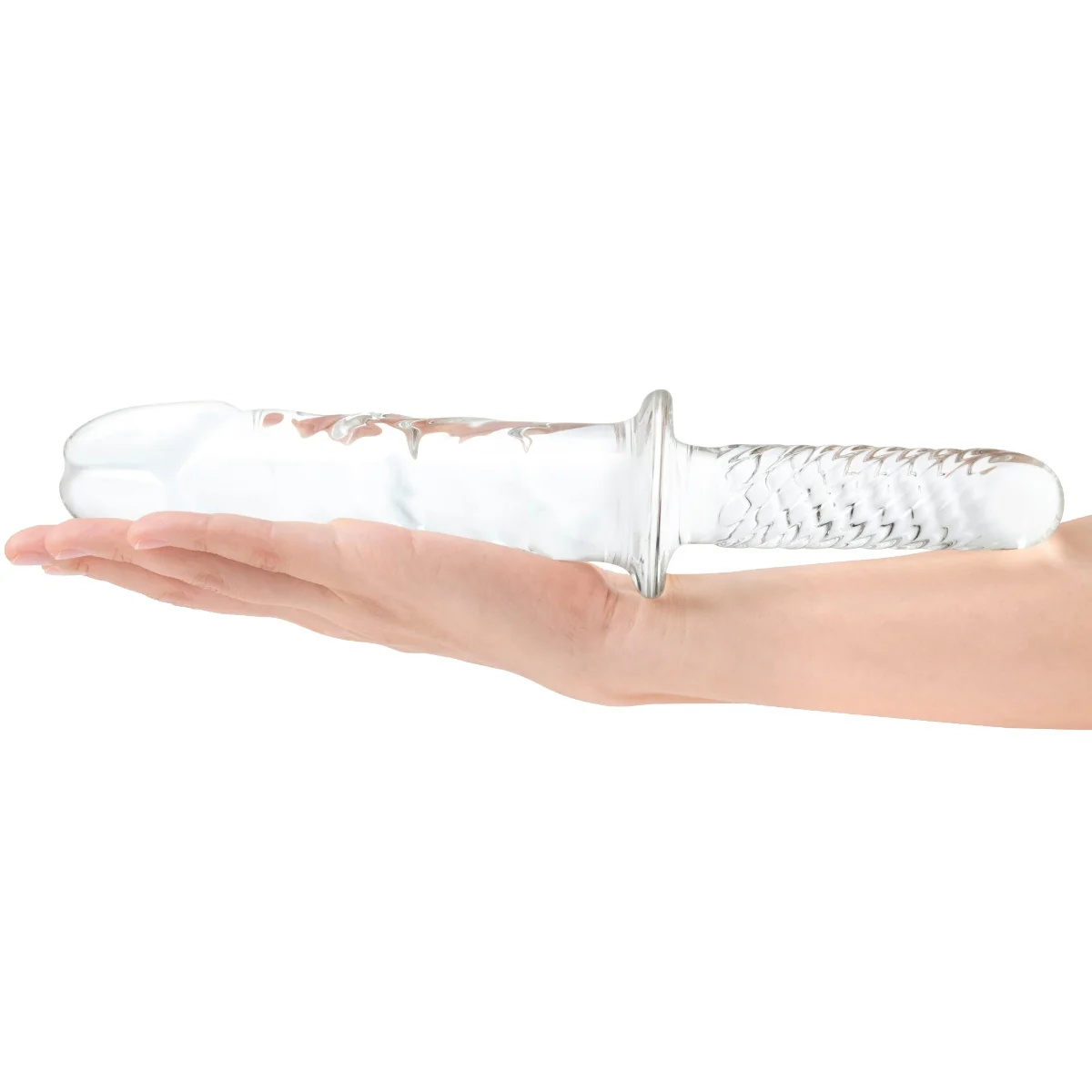 Glas Girthy Cock Double Ended Glass Dildo With Handle Clear 11 Inch - Image 6