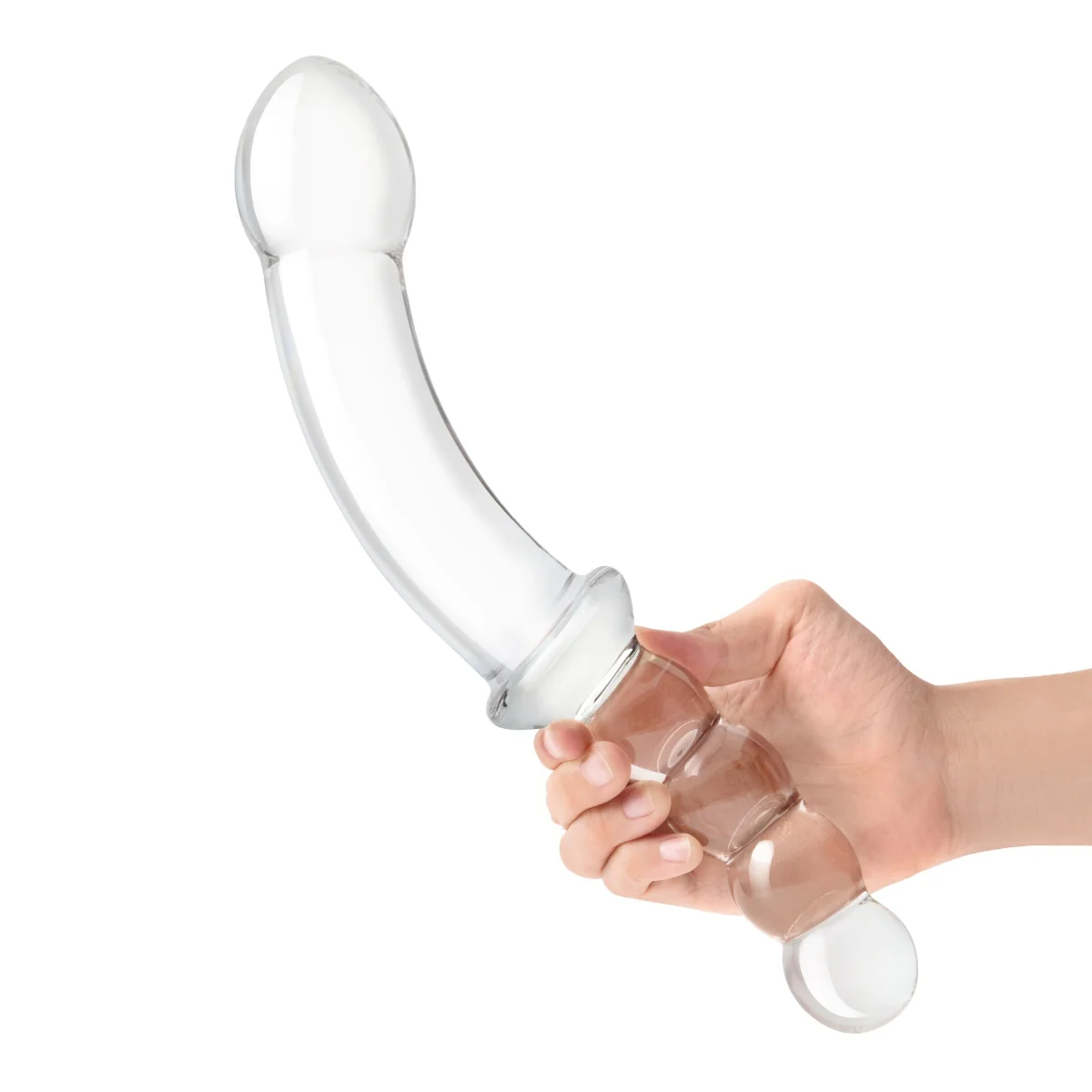 Glas Girthy Double Sided Glass Dong With Anal Bead Grip Handle Clear 12.5 Inch - Image 5