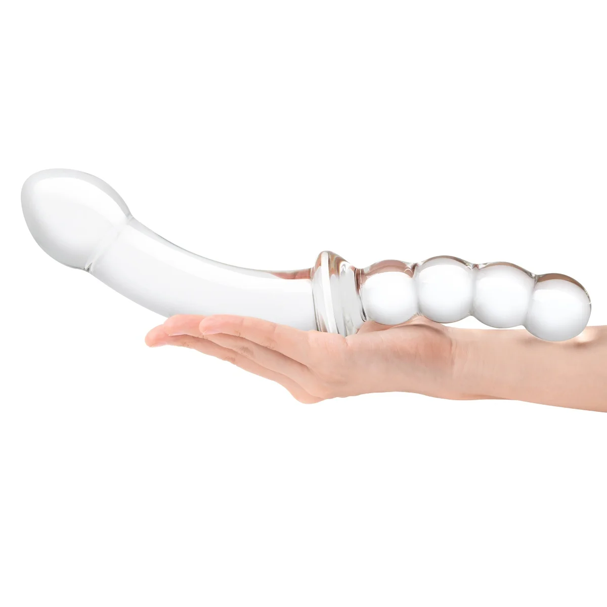 Glas Girthy Double Sided Glass Dong With Anal Bead Grip Handle Clear 12.5 Inch - Image 6