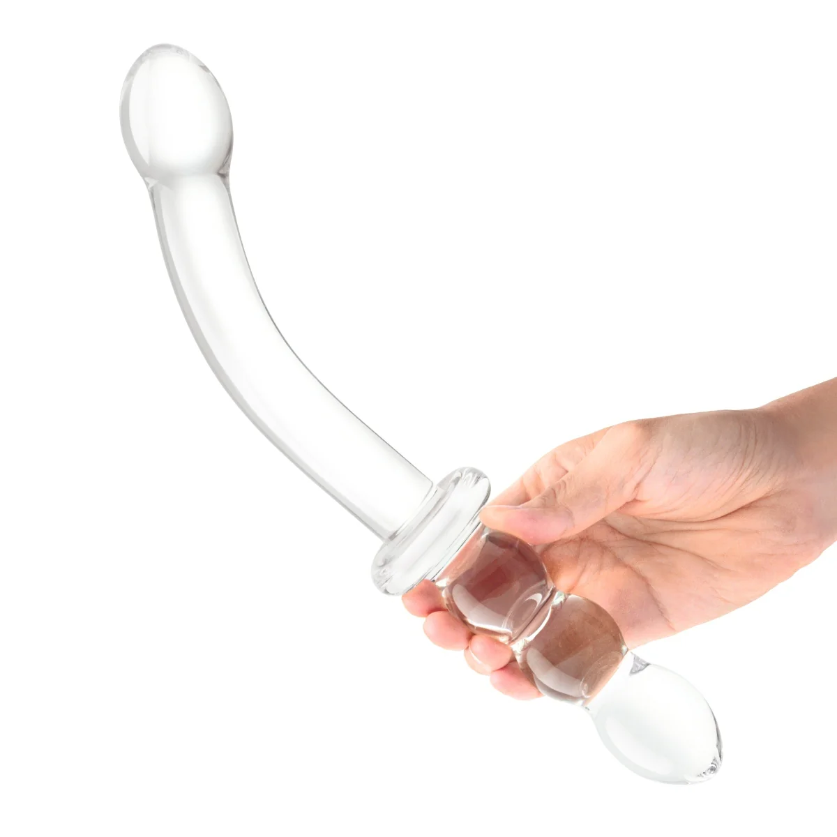 Glas Girthy Ribbed G-Spot Glass Dildo Clear 12 Inch - Image 5