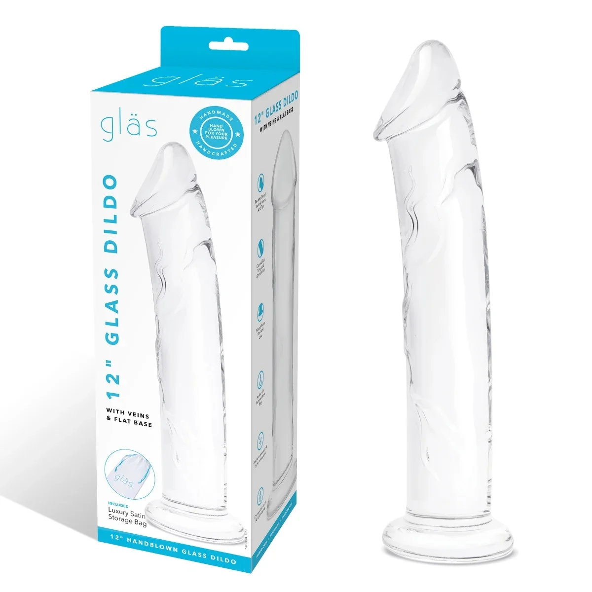 Glas Glass Dildo With Veins & Flat Base Clear 12 Inch - Image 2