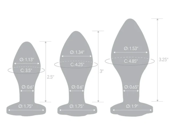 Glas Heart Jewel 3 Piece Anal Training Butt Plug Kit Clear 3 Inch 3.5 Inch 4 Inch - Image 4