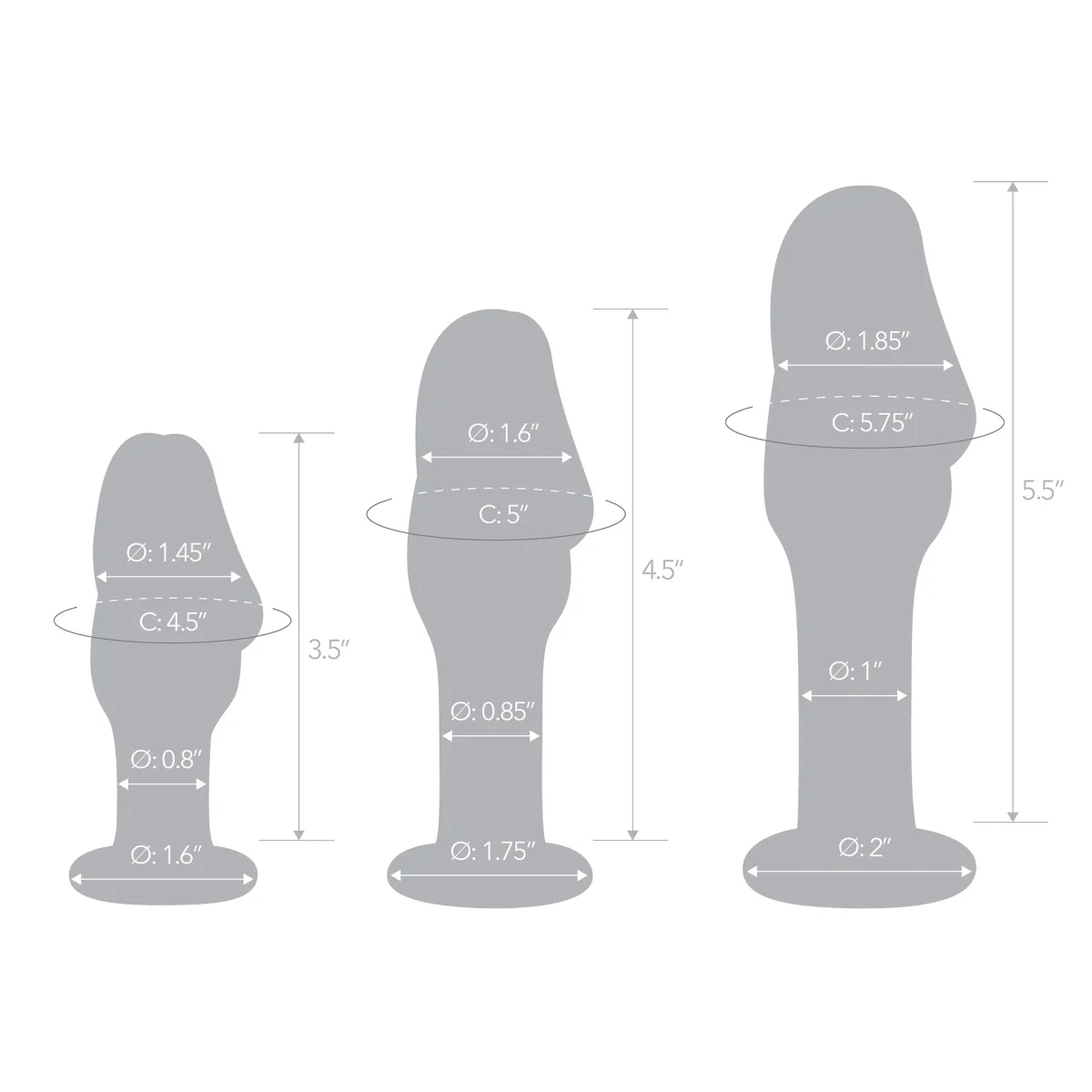 Glas Helmet Head 3 Piece Anal Training Glass Butt Plug Kit Clear 4 Inch 5 Inch 6 Inch - Image 3