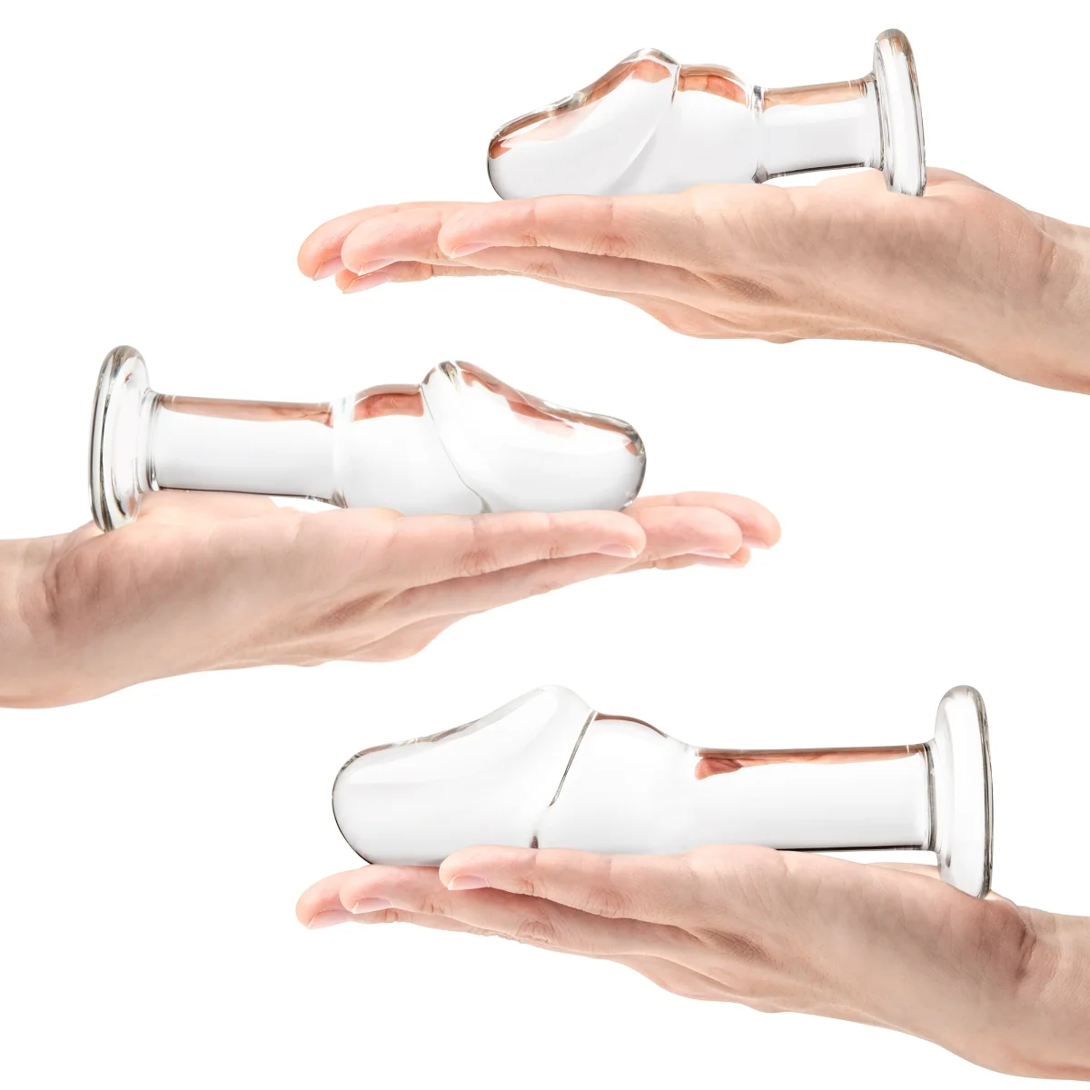 Glas Helmet Head 3 Piece Anal Training Glass Butt Plug Kit Clear 4 Inch 5 Inch 6 Inch - Image 6