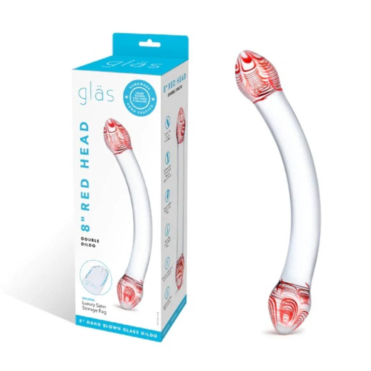 Glas Red Head Double Dildo Clear 8 Inch - Image 2