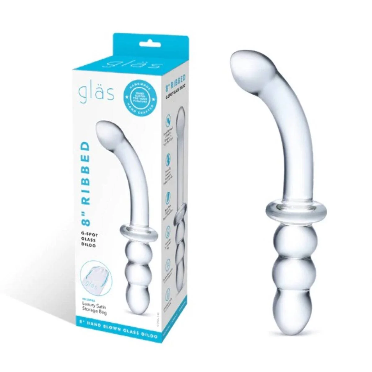 Glas Ribbed G-Spot Dildo Clear 8 Inch - Image 2
