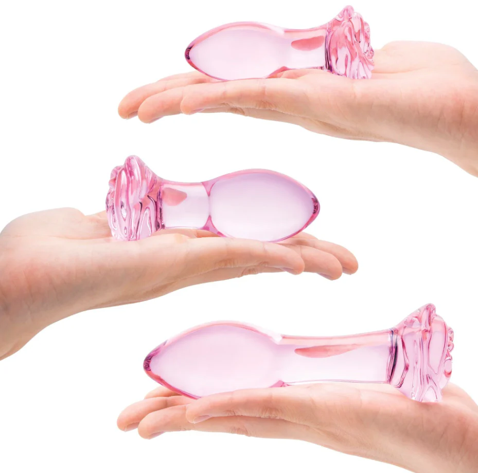 Glas Rosebud 3 Piece Butt Plug Set Pink 3.5 Inch 4 Inch 5.5 Inch - Image 3
