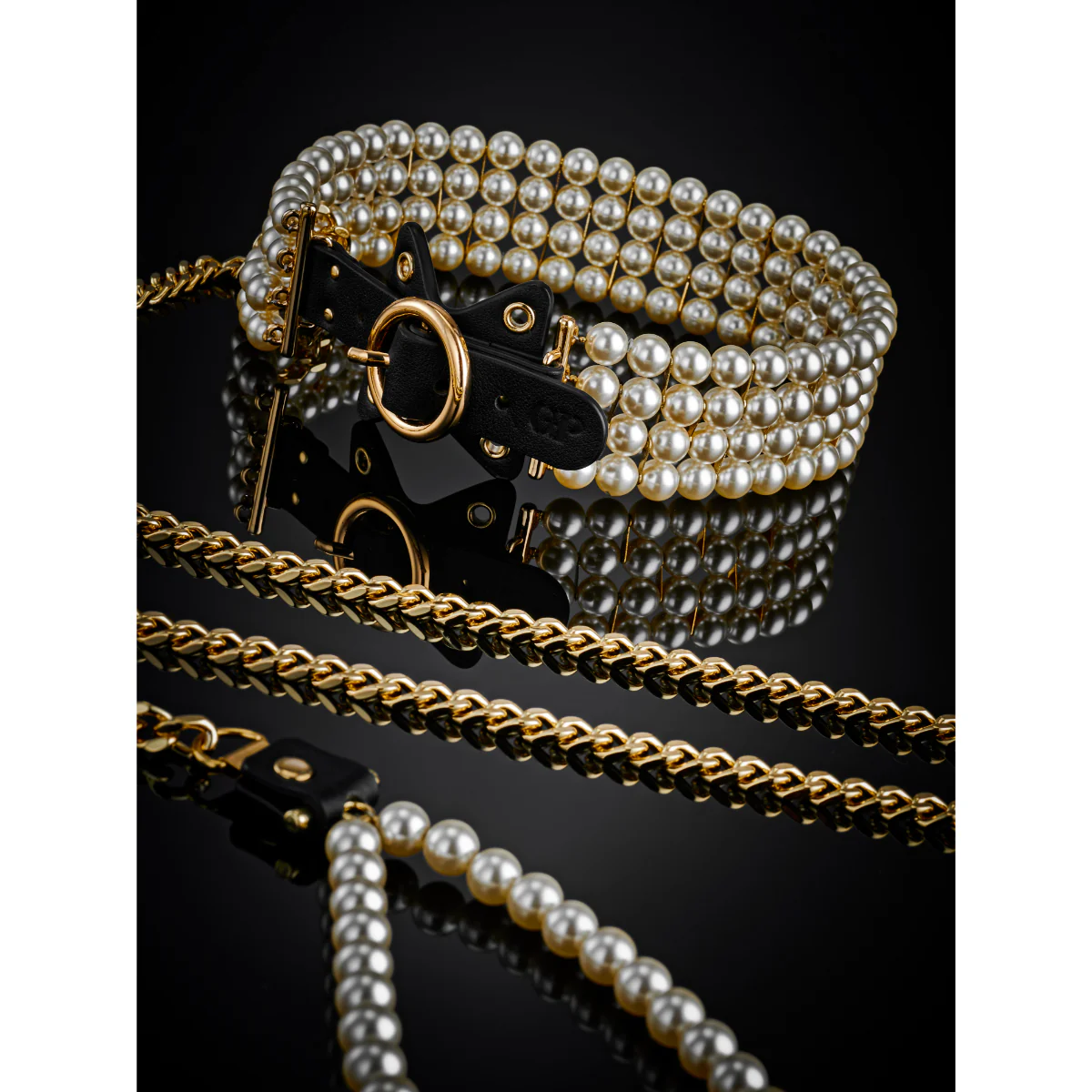 Guilty Pleasure Allure Luminous Pearl Leash And Collar Black Gold - Image 6