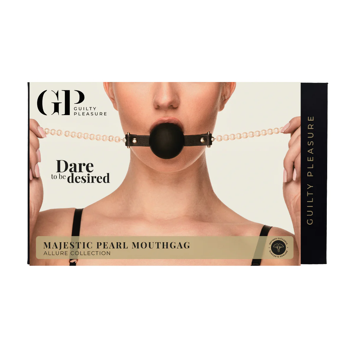 Guilty Pleasure Allure Majestic Pearl Mouth Ball Gag Black Gold - Image 2