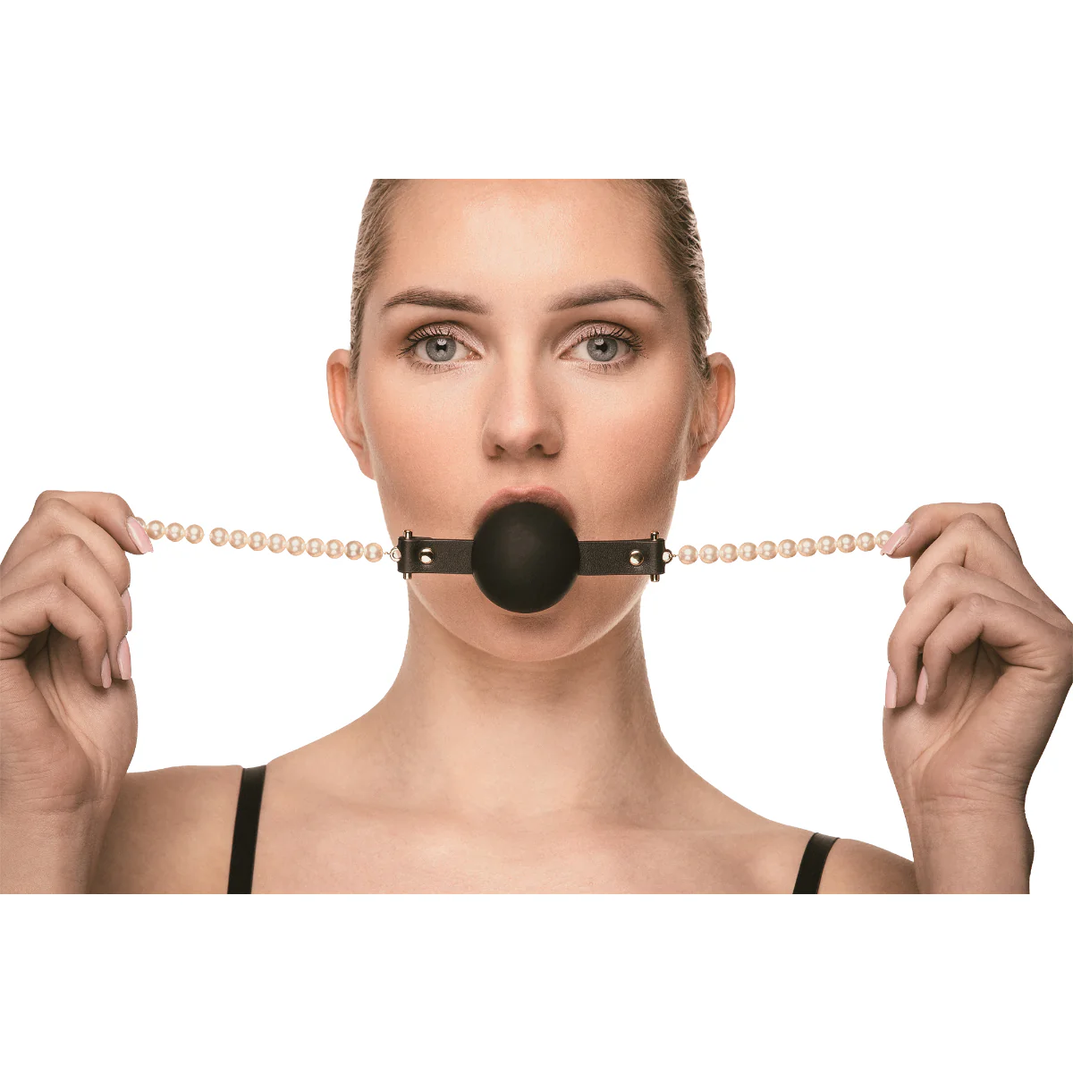 Guilty Pleasure Allure Majestic Pearl Mouth Ball Gag Black Gold - Image 7