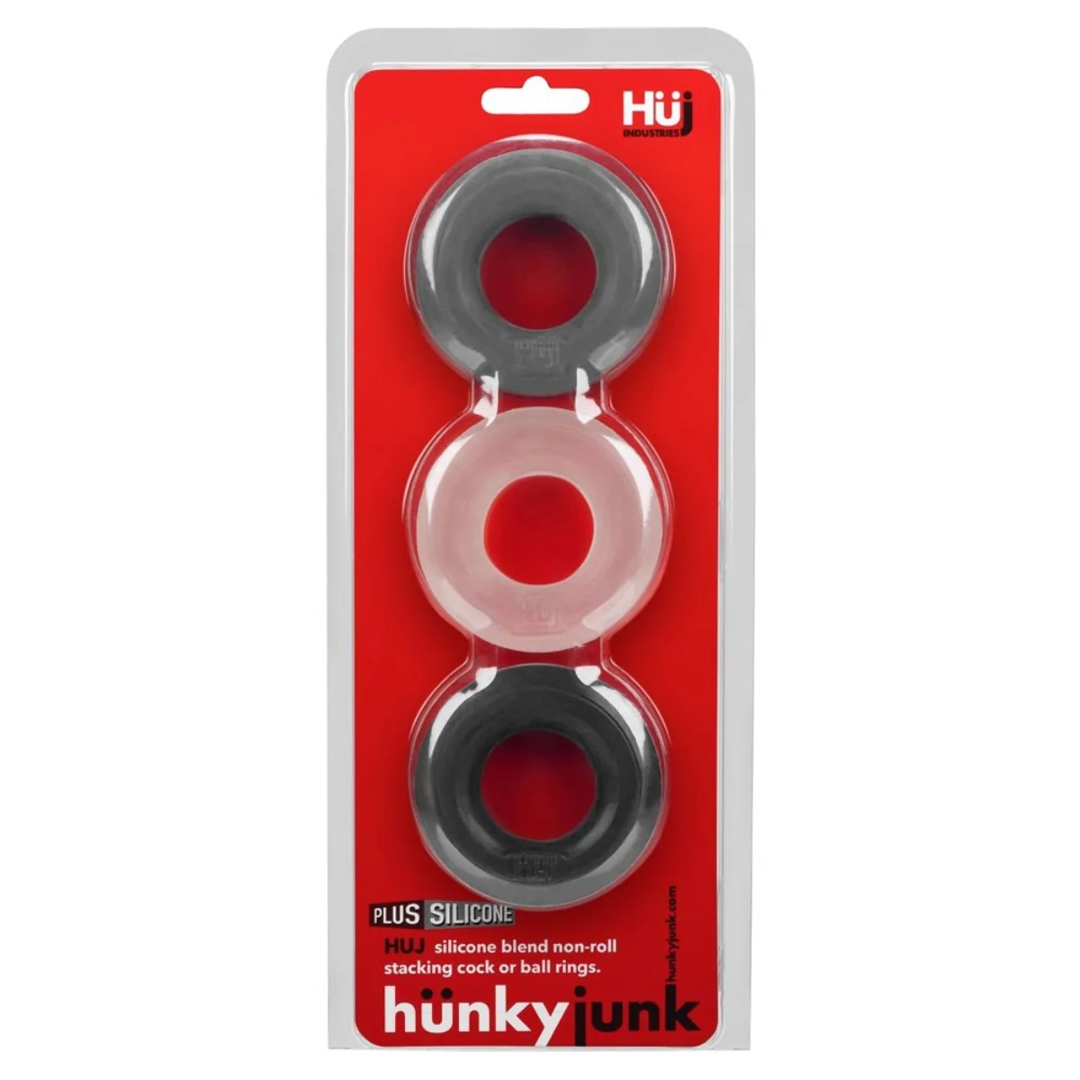Hunkyjunk HUJ3 Cock Ring 3 Pack Black Grey Clear - Image 2