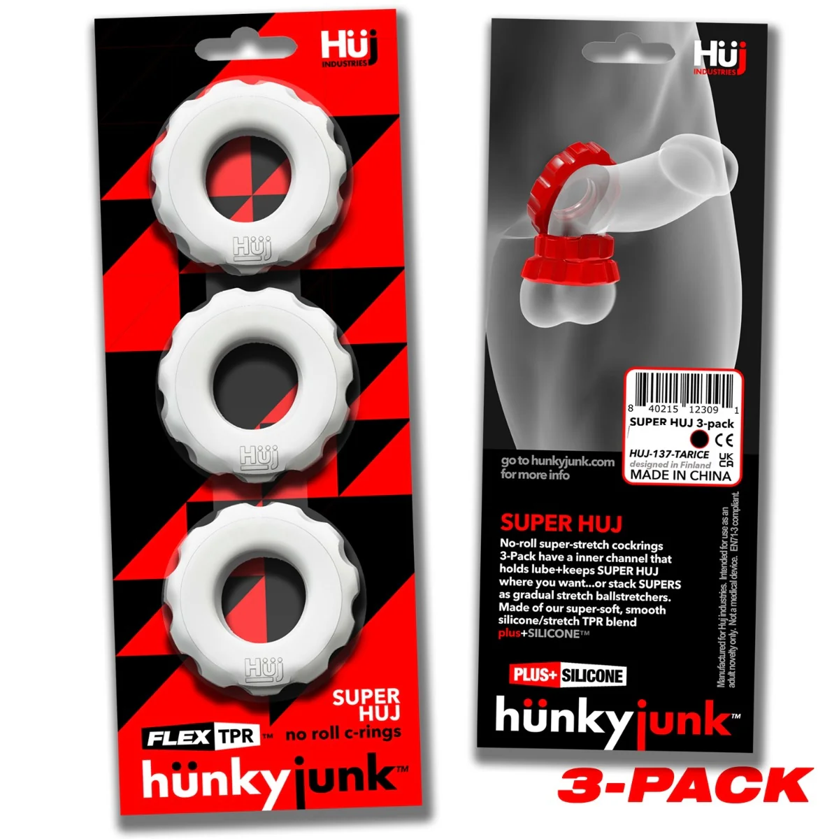 Hunkyjunk Super HUJ Cock Ring 3 Pack White Ice - Image 2