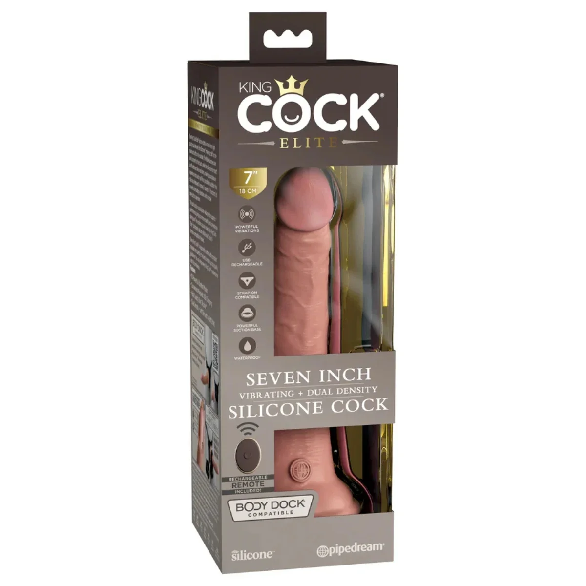 King Cock Elite Vibrating Dual Density Silicone Dildo With Remote Pink 7 Inch - Image 2