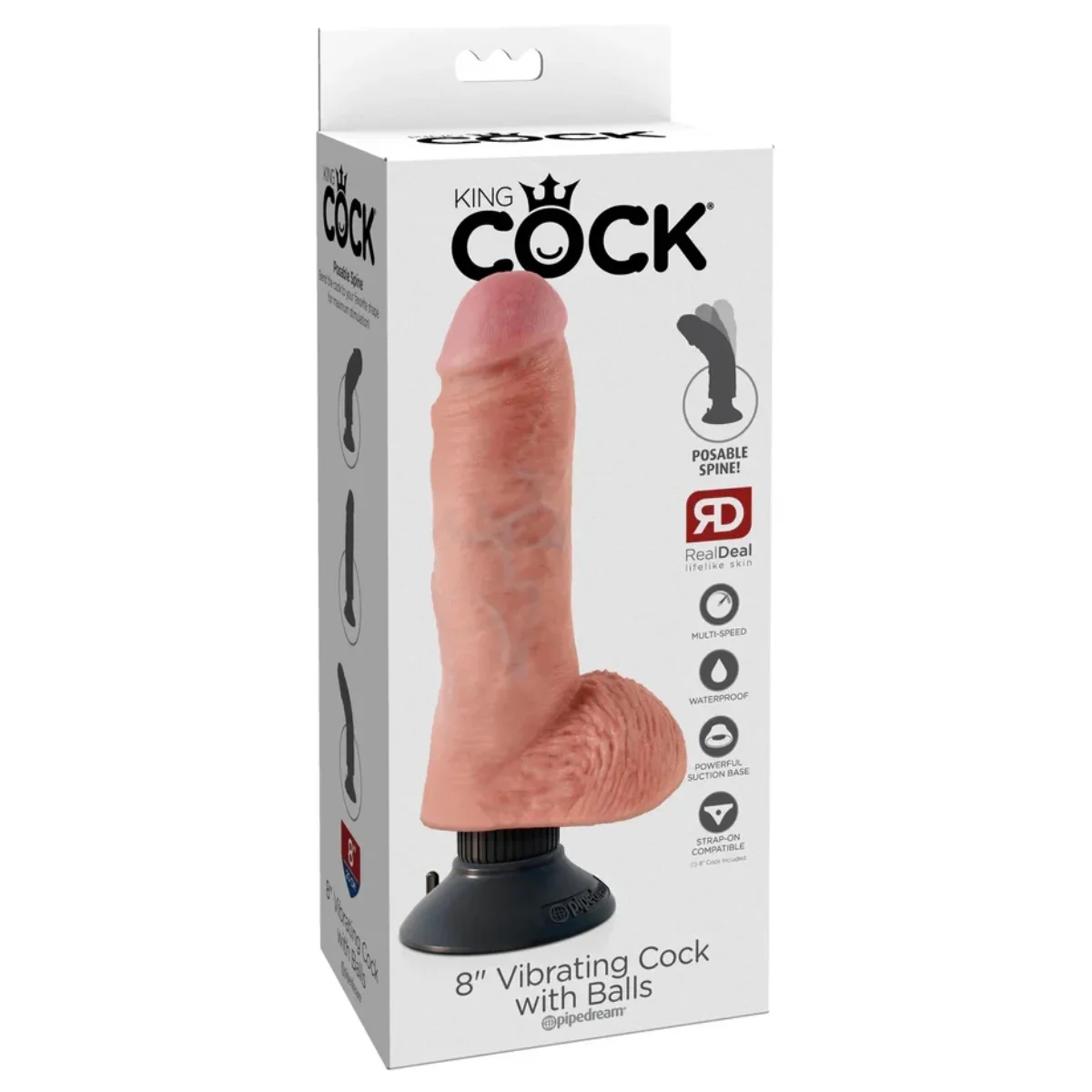 King Cock Vibrating Cock Dildo With Balls Pink 8 Inch - Image 2