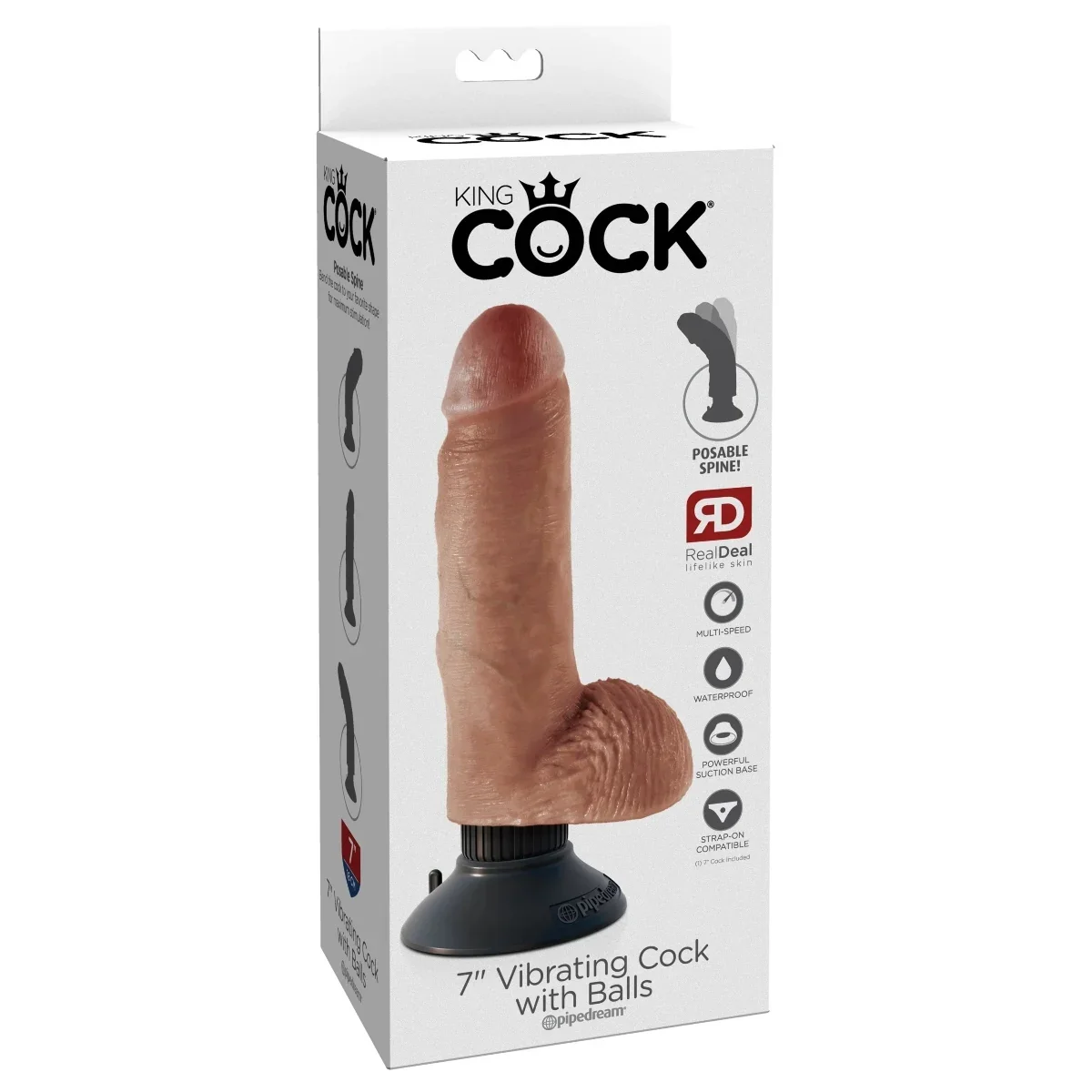King Cock Vibrating Cock Dildo With Balls Tan 7 Inch - Image 2