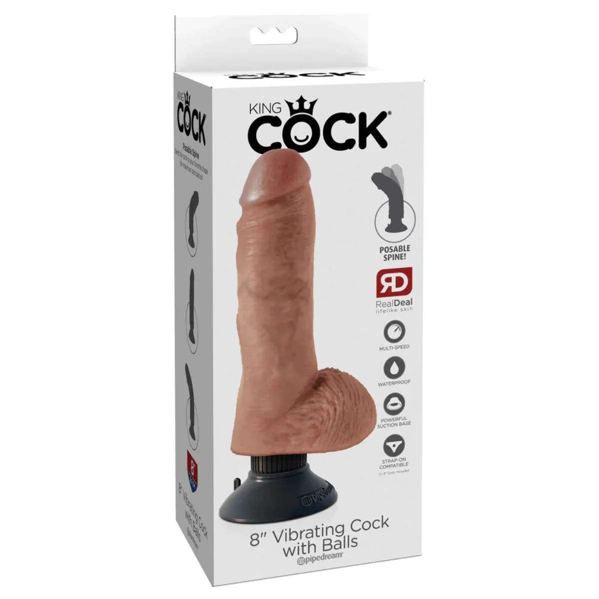 King Cock Vibrating Cock Dildo With Balls Tan 8 Inch - Image 2