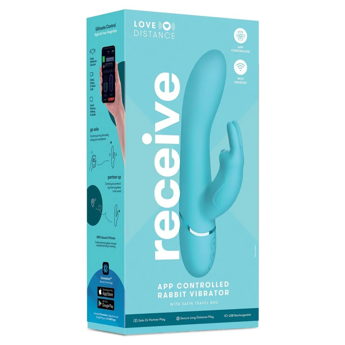 Love Distance Receive App Controlled Rabbit Vibrator Teal - Image 2