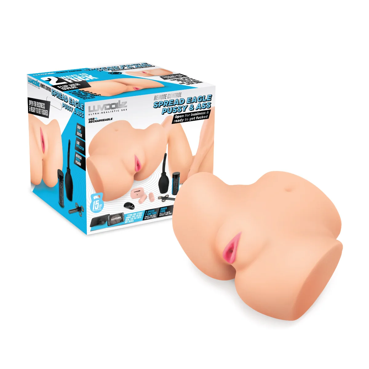 LuvDollz Ultra Realistic Remote Control Spread Eagle Pussy & Ass Masturbator Pink - Image 8