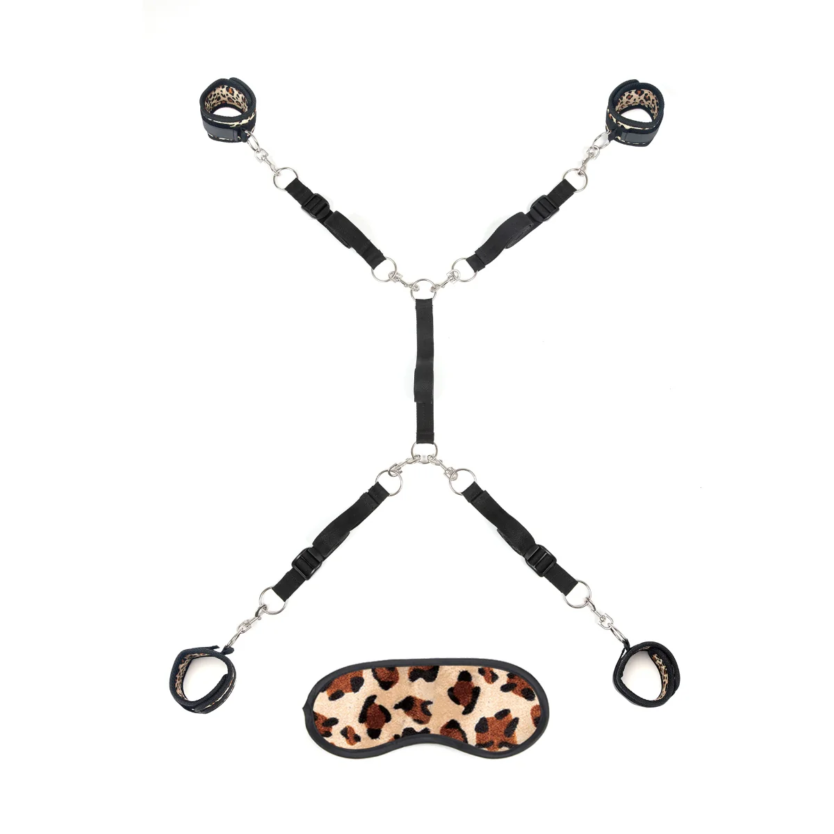Lux Fetish 7 Piece Leopard Bed Spreader Playful Restraint System Black Leopard Print