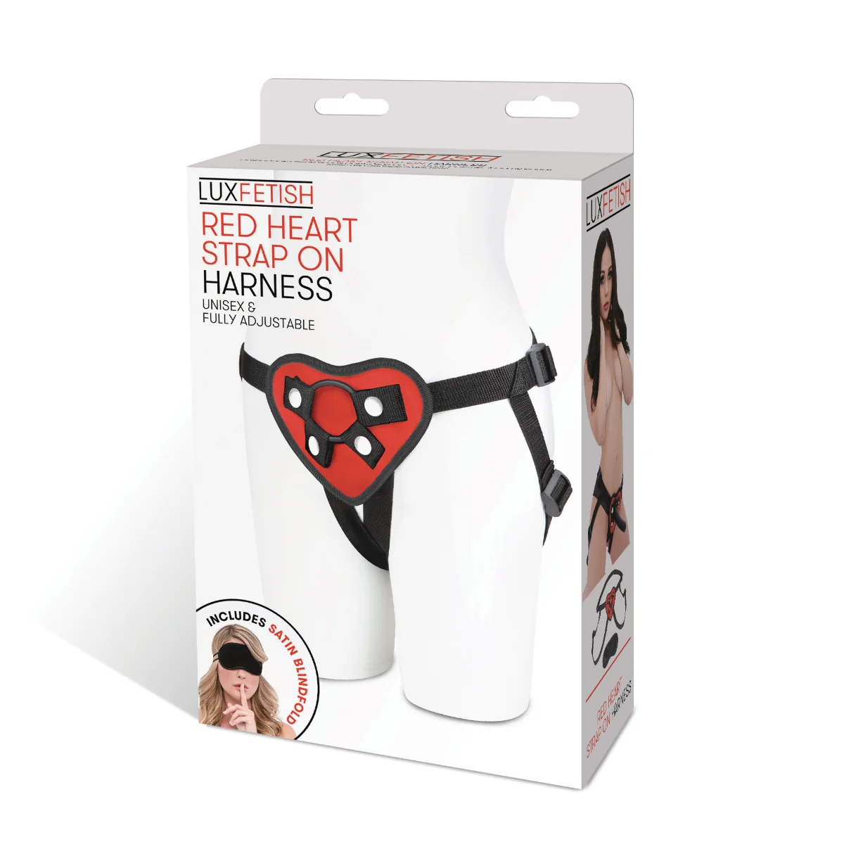 Lux Fetish Adjustable Red Heart Strap-On Harness Red Black - Image 2