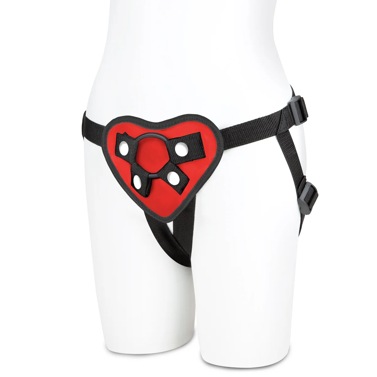 Lux Fetish Adjustable Red Heart Strap-On Harness Red Black - Image 3