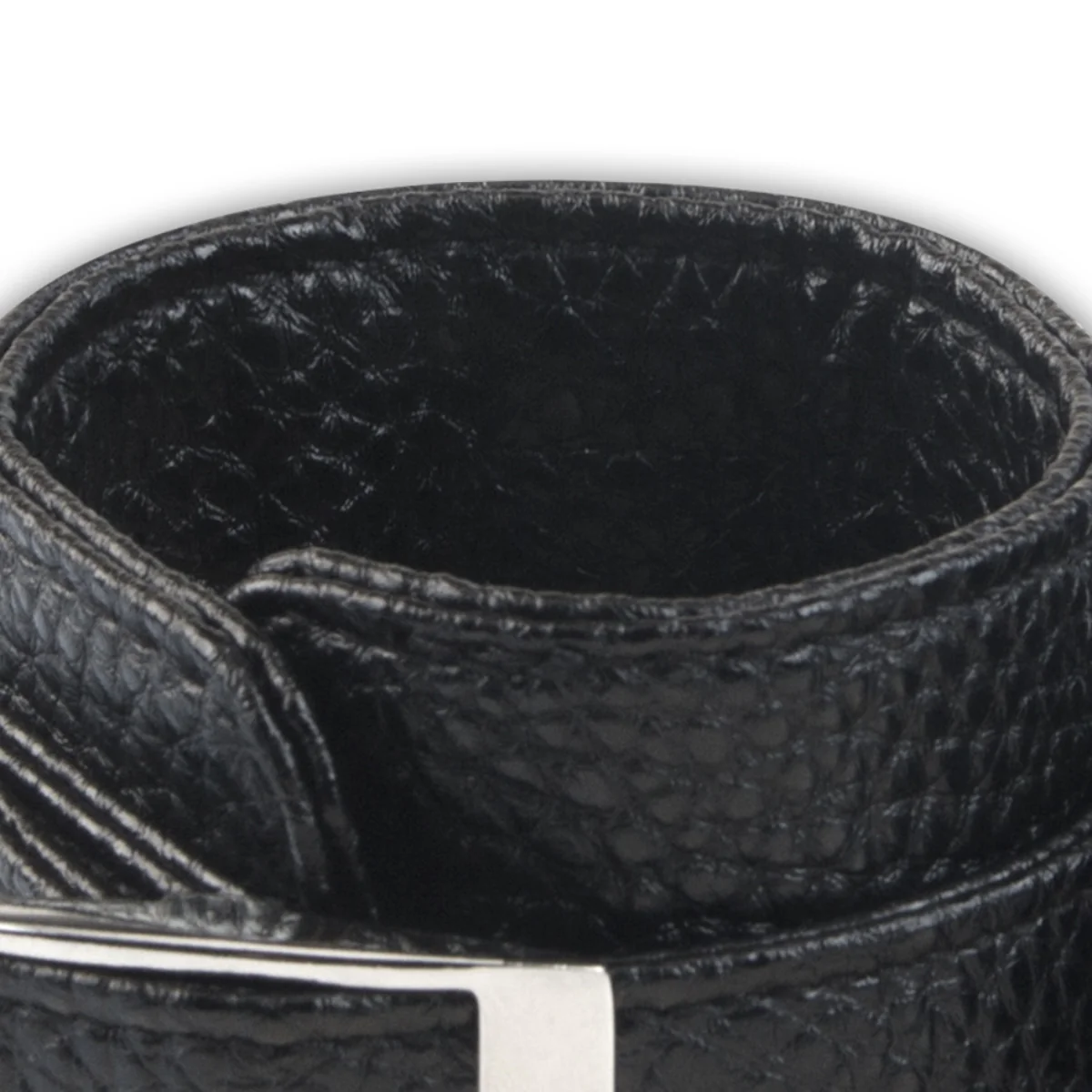 Lux Fetish Leatherette Cuffs With Lock & Chain Black Silver - Image 3