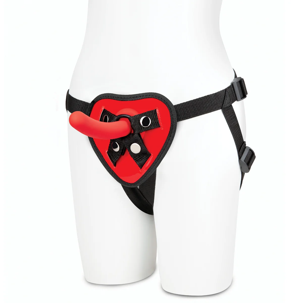 Lux Fetish Red Heart Adjustable Strap-On Harness & 5 Inch Dildo Set Red Black - Image 3
