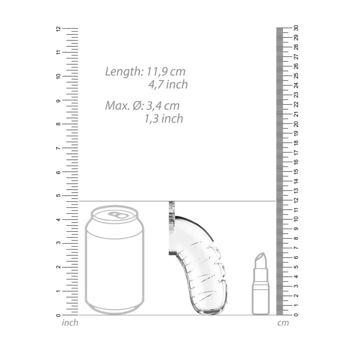 Man Cage Chastity Cock Cage With Urethral Sound Model 16 Clear 4.5 Inch / 11.5cm - Image 5