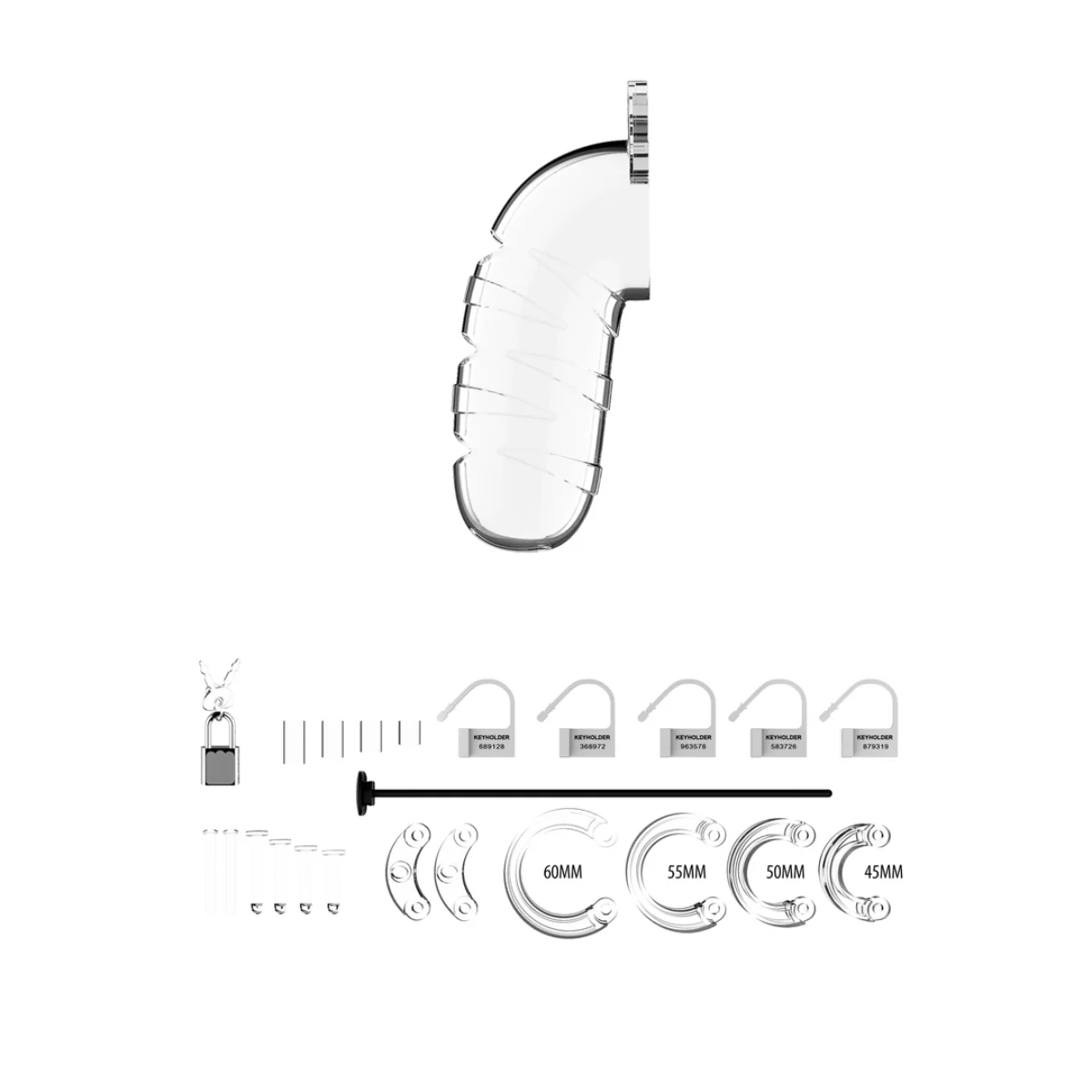 Man Cage Chastity Cock Cage With Urethral Sound Model 17 Clear 5.5 Inch / 14cm - Image 3