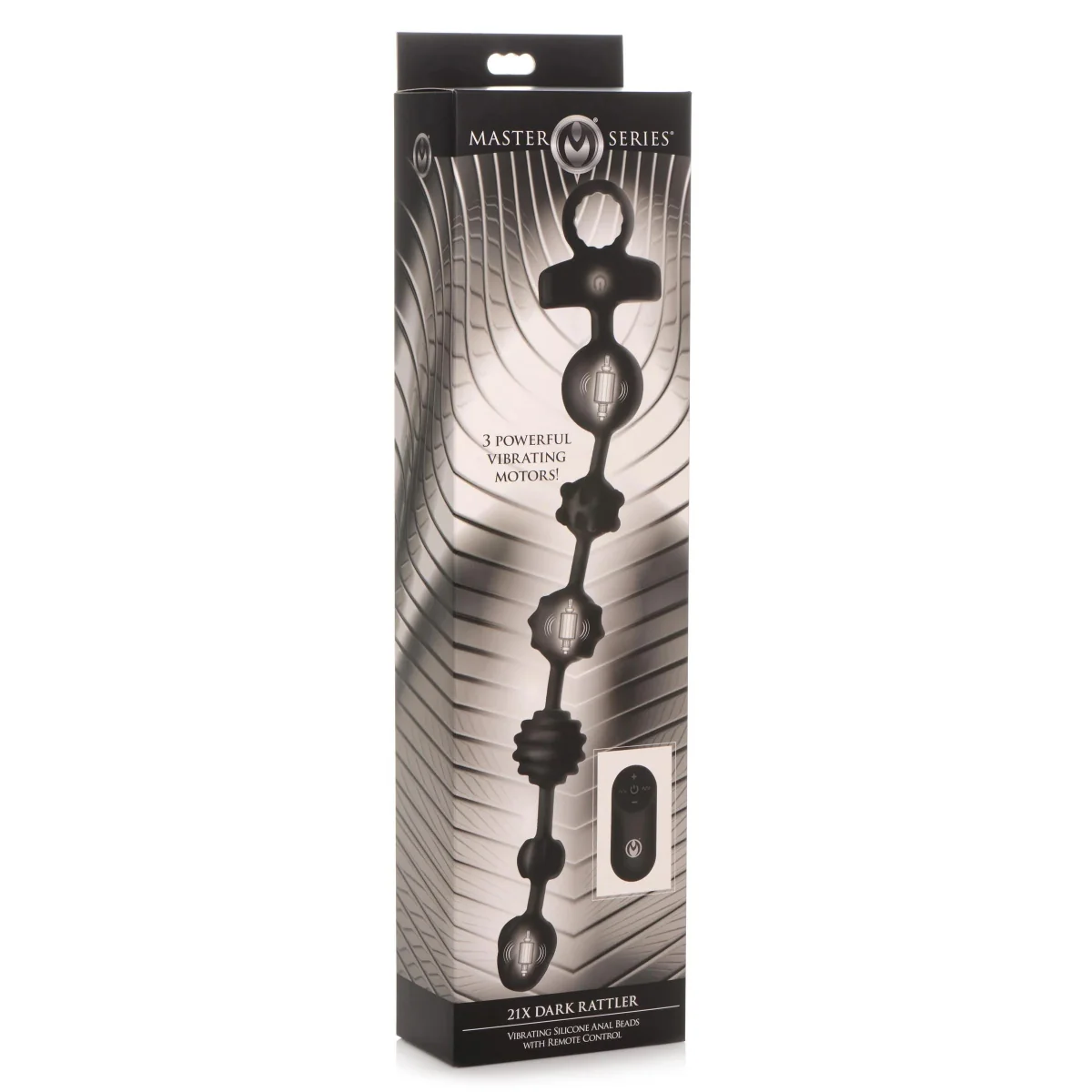 Master Series 10X Dark Rattler Vibrating Silicone Anal Beads With Remote Black - Image 2