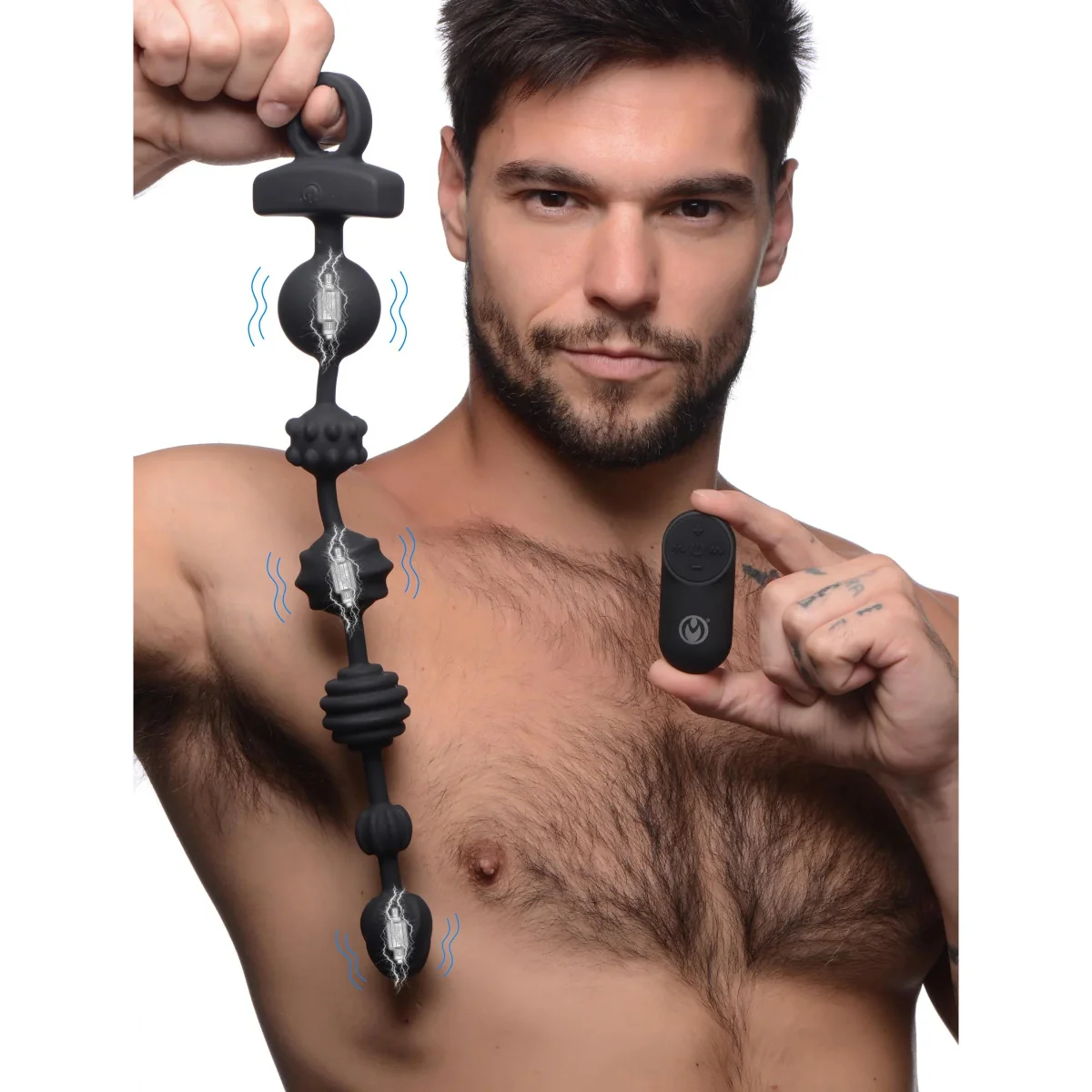 Master Series 10X Dark Rattler Vibrating Silicone Anal Beads With Remote Black - Image 4