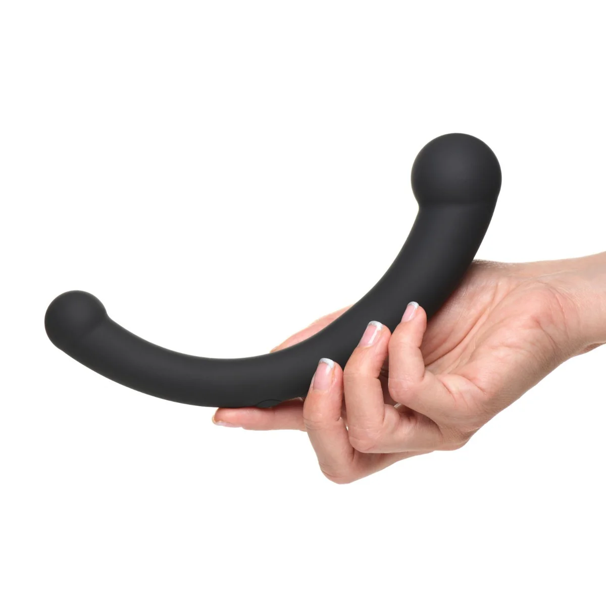Master Series 10X Vibra Crescent Silicone Dual Ended Vibrating Dildo Black 8 Inch - Image 4