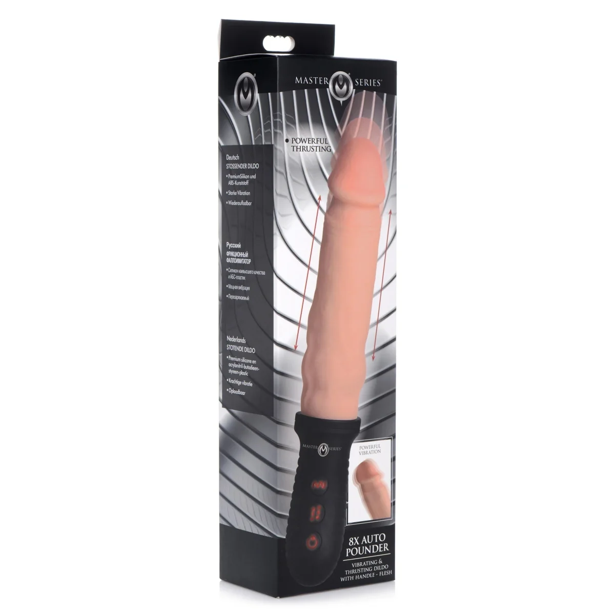 Master Series 8X Auto Pounder Vibrating And Thrusting Dildo With Handle Pink 11.5 Inch - Image 2