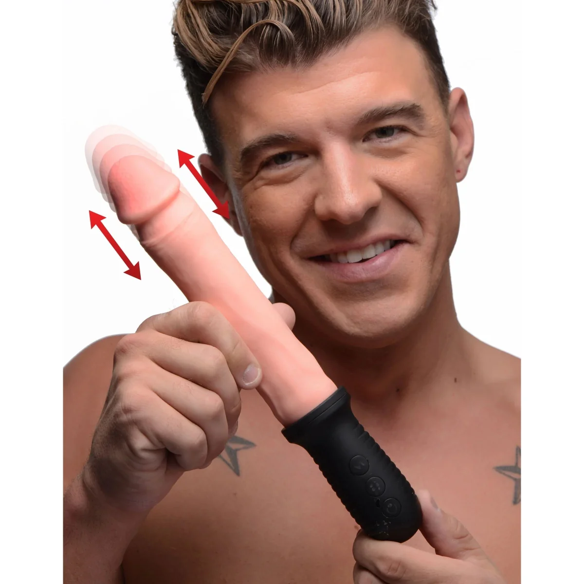 Master Series 8X Auto Pounder Vibrating And Thrusting Dildo With Handle Pink 11.5 Inch - Image 5