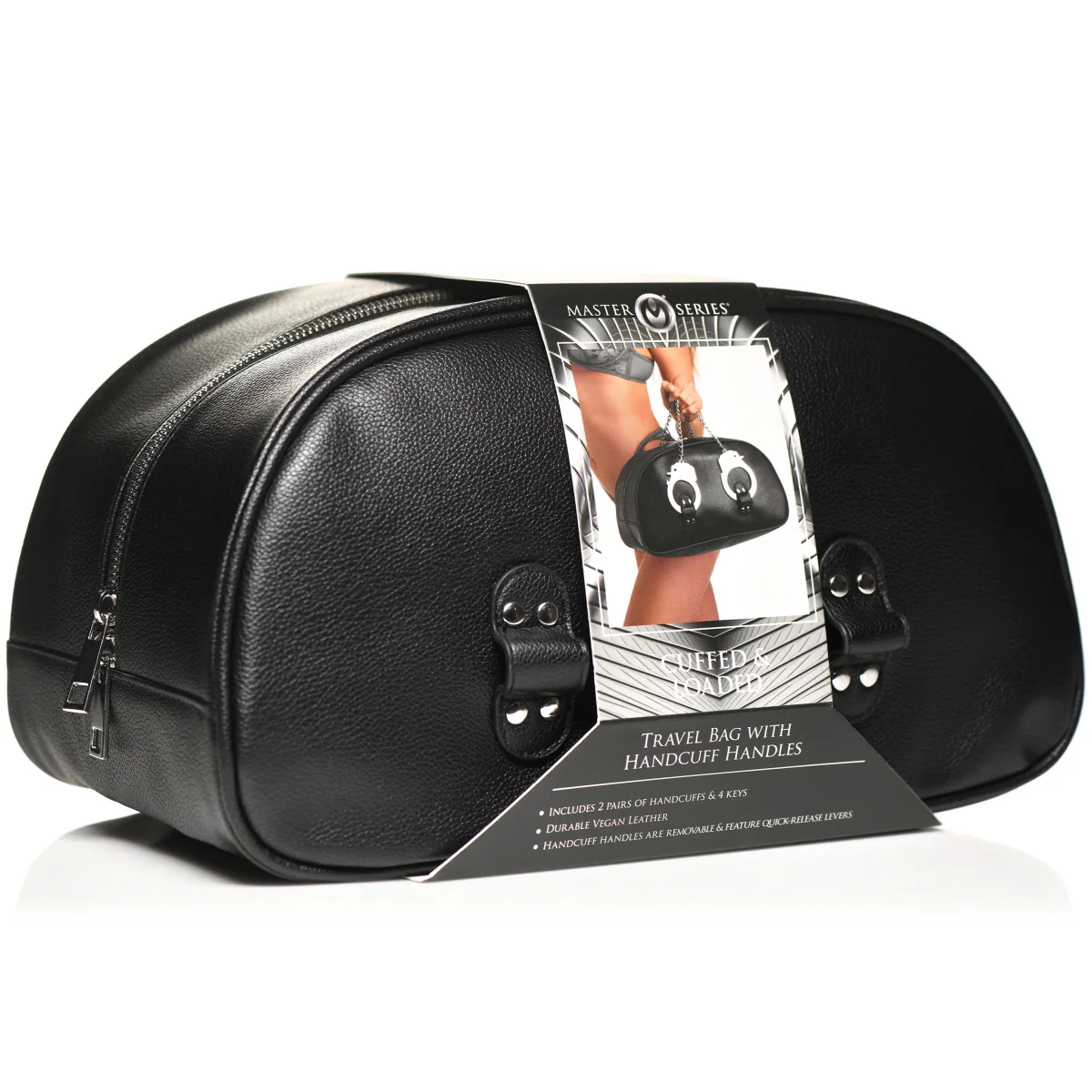 Master Series Cuffed And Loaded Travel Bag With Handcuff Handles Black Silver - Image 2