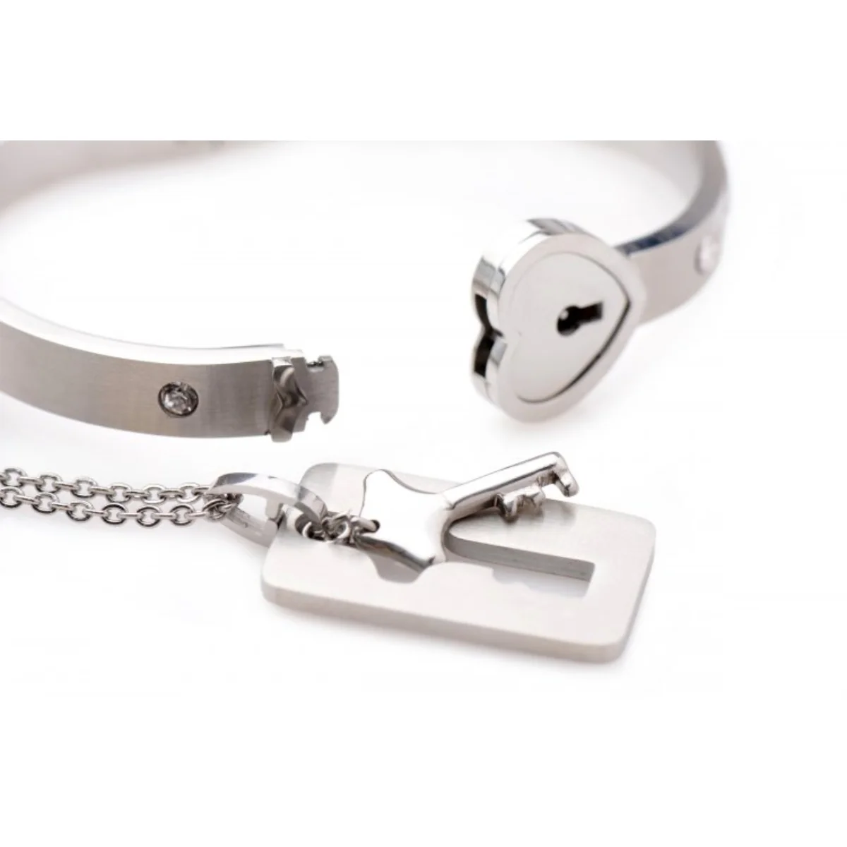 Master Series Cuffed Locking Bracelet & Key Necklace Silver - Image 3