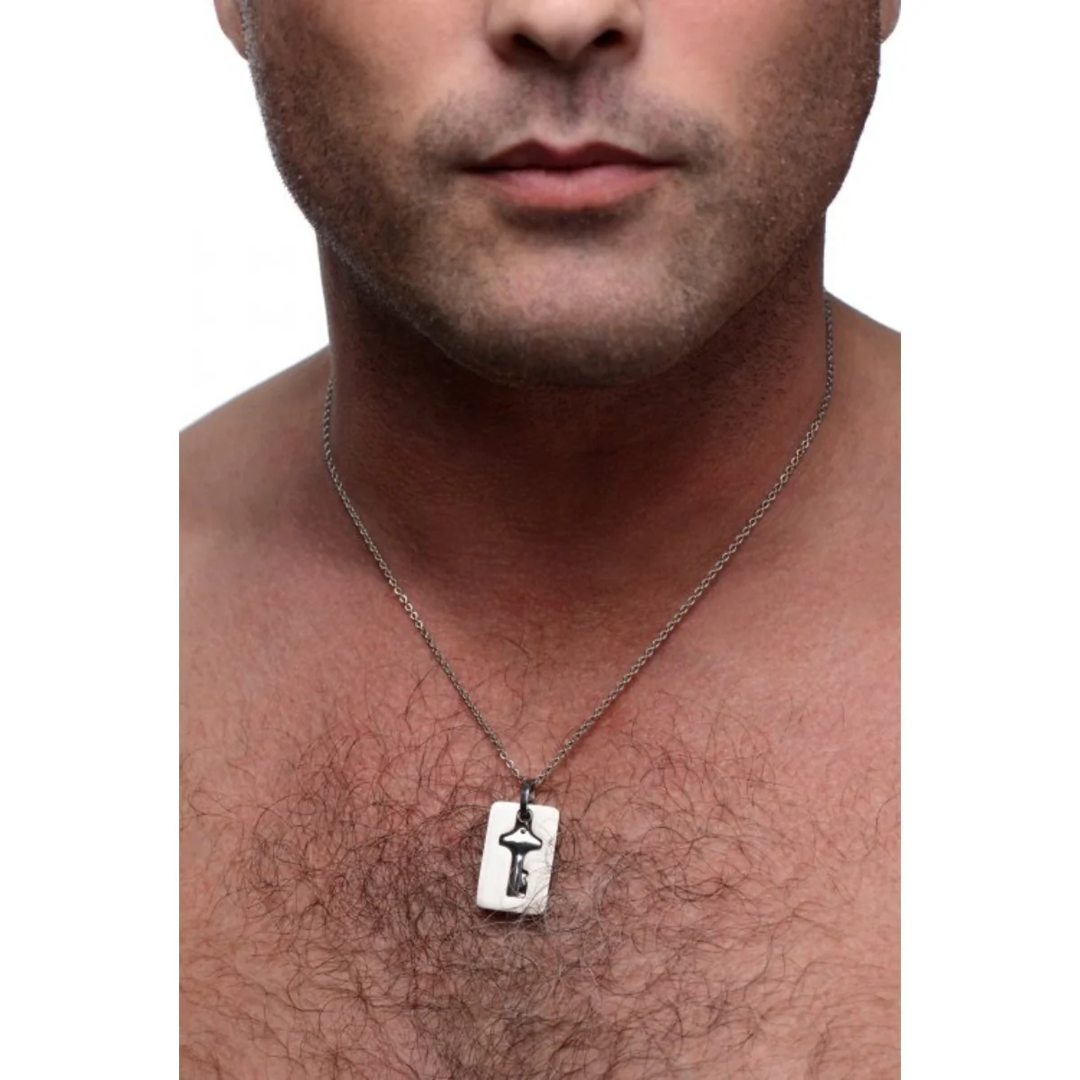 Master Series Cuffed Locking Bracelet & Key Necklace Silver - Image 4