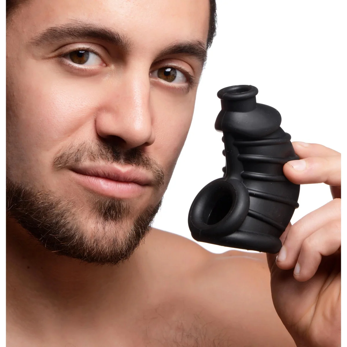 Master Series Dark Chamber Silicone Chastity Cage Black - Image 4