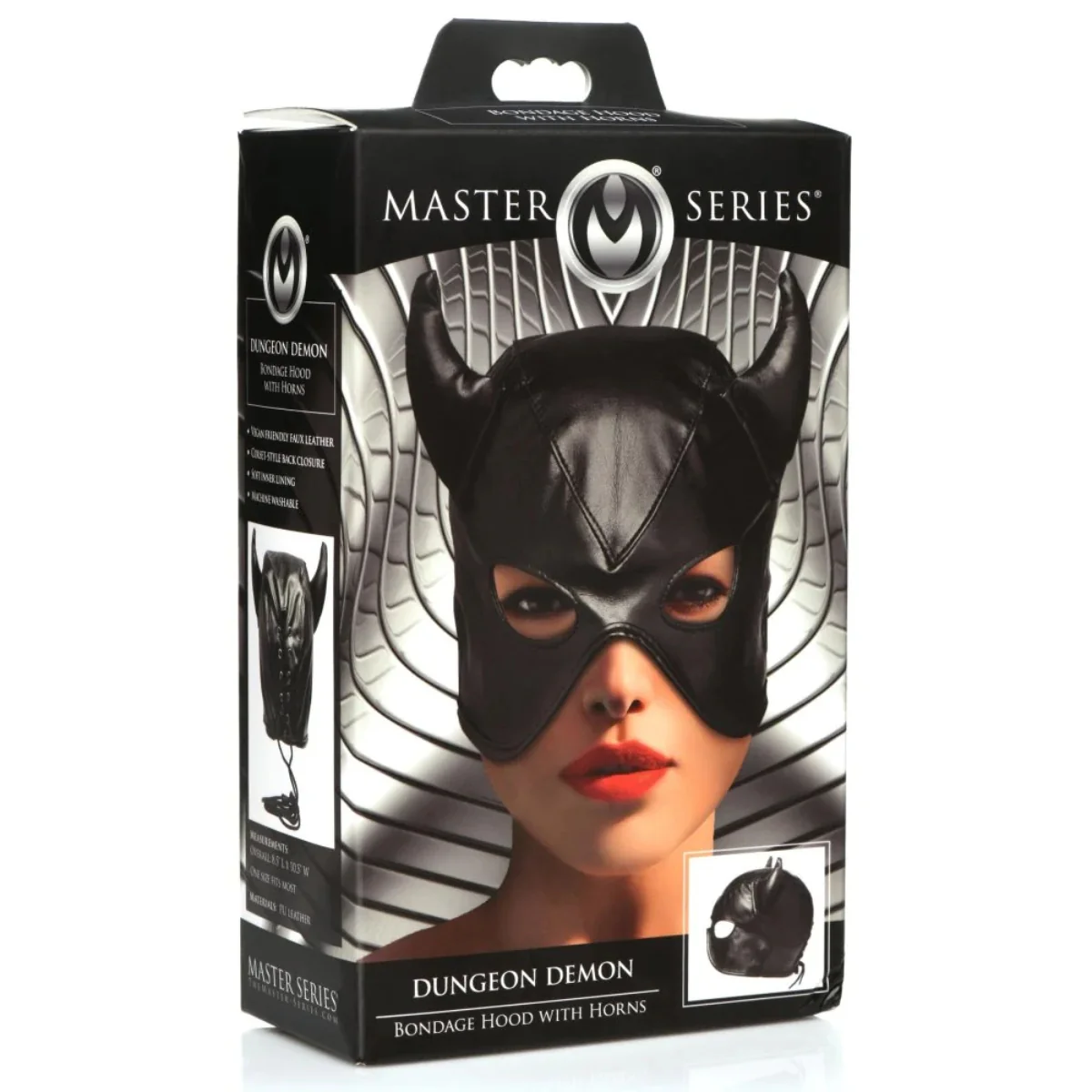 Master Series Dungeon Demon Bondage Hood With Horns Black - Image 2